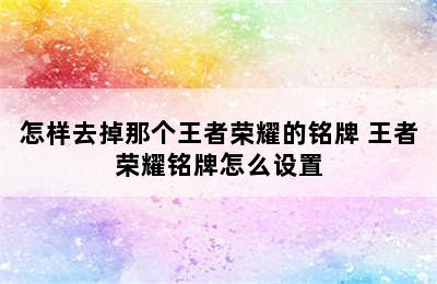 怎样去掉那个王者荣耀的铭牌 王者荣耀铭牌怎么设置